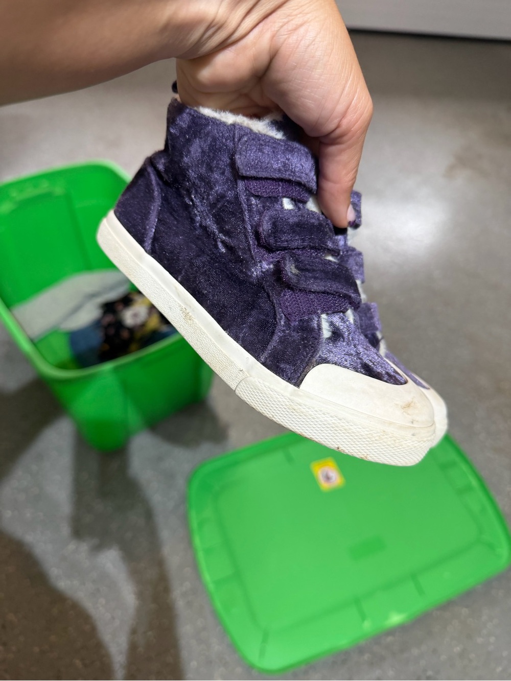 Kids Purple High-Top Velour Sneakers with Hook-and-Loop Straps